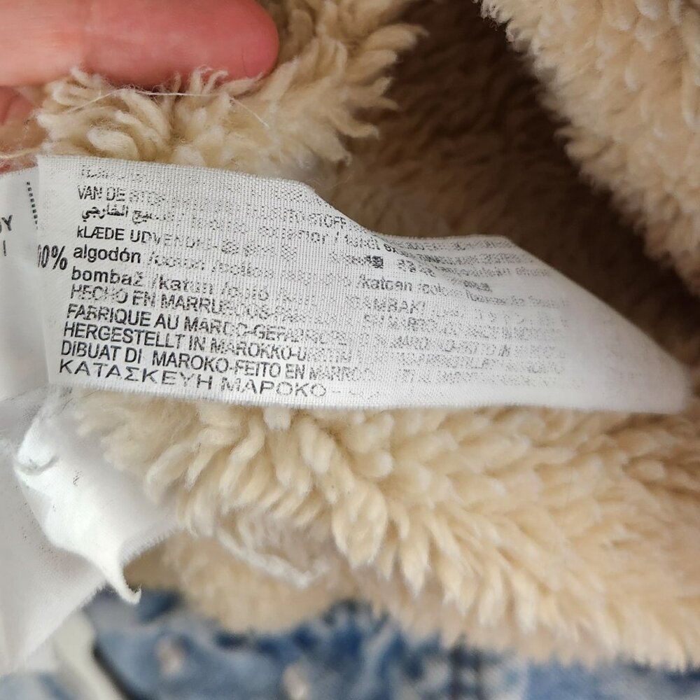 Zara Men's Faux Sherpa Lined Denim Jean Jacket sz L - Picture 9 of 13